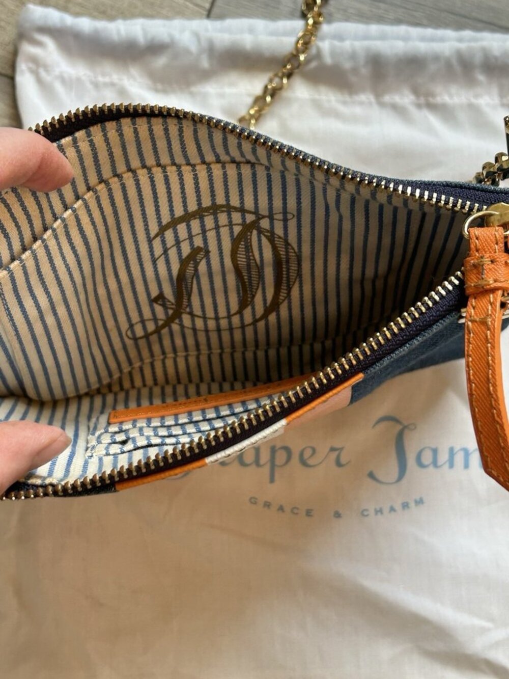 Draper James Purse Orange Blue Denim 'Go Y'all' Clutch Bag UT Tennessee Auburn - Picture 10 of 14